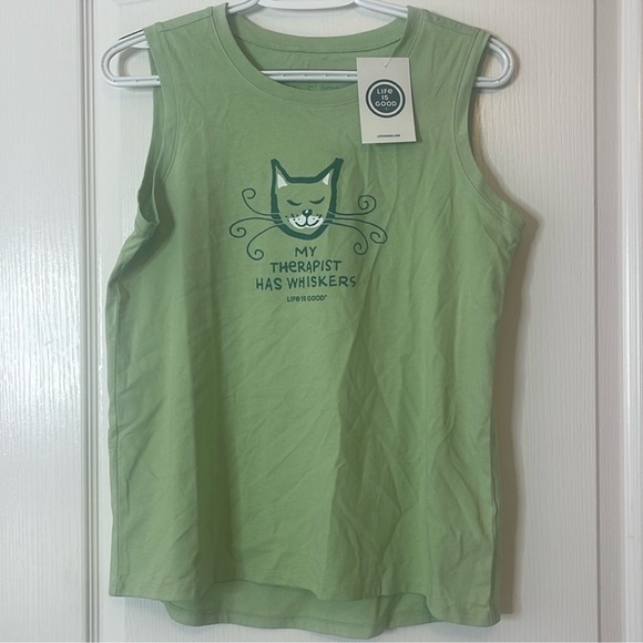 Life Is Good Tops - Life is Good Muscle Tank Top Classic My Therapist has Whiskers Green Small